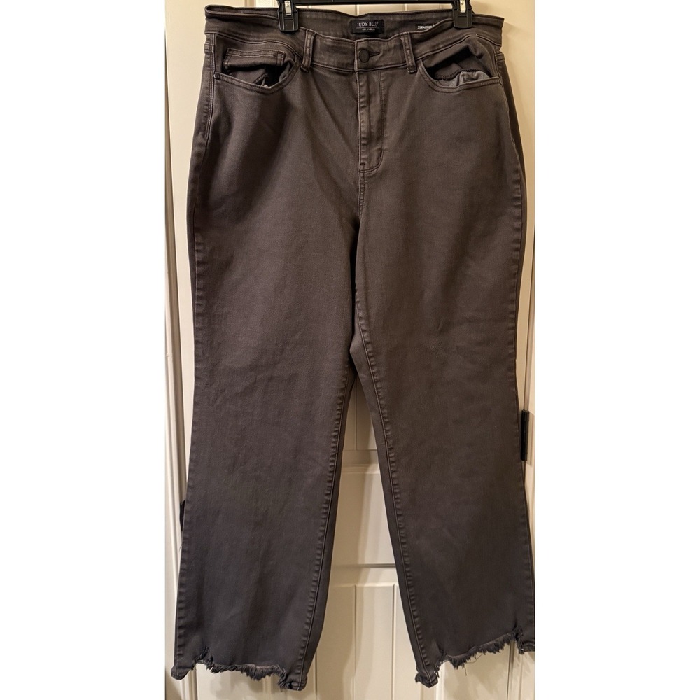 Judy Blue Womens 20W Brown Straight Fit Raw Hem Jeans Los Angeles Denim Plus